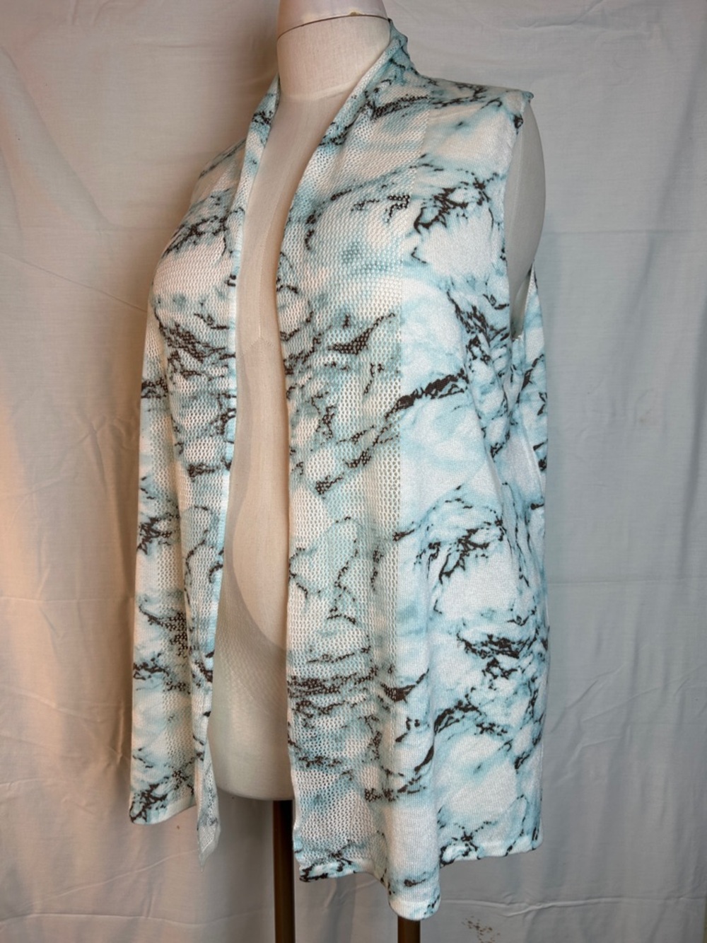 C EST 1946 Open Front Cardigan 18/20W Blue Marble Print Lightweight Duster
